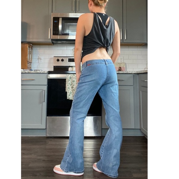 Vintage Y2K low rise jeans wide leg flare aesthetic carpenter baggy loose fit - Picture 2 of 7